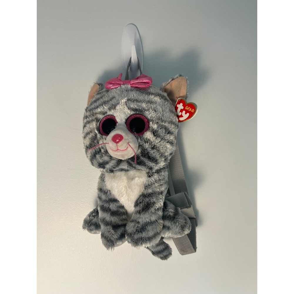 Ty Gear Plush Backpack Kids OS Gray Kiki the Cat Beanie Boos Tabby Pink Bow